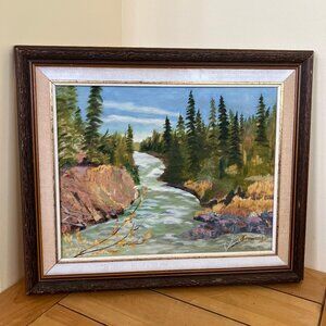 Manitoba River Original Framed Oil Painting Autumn Forest Vintage Signed Art